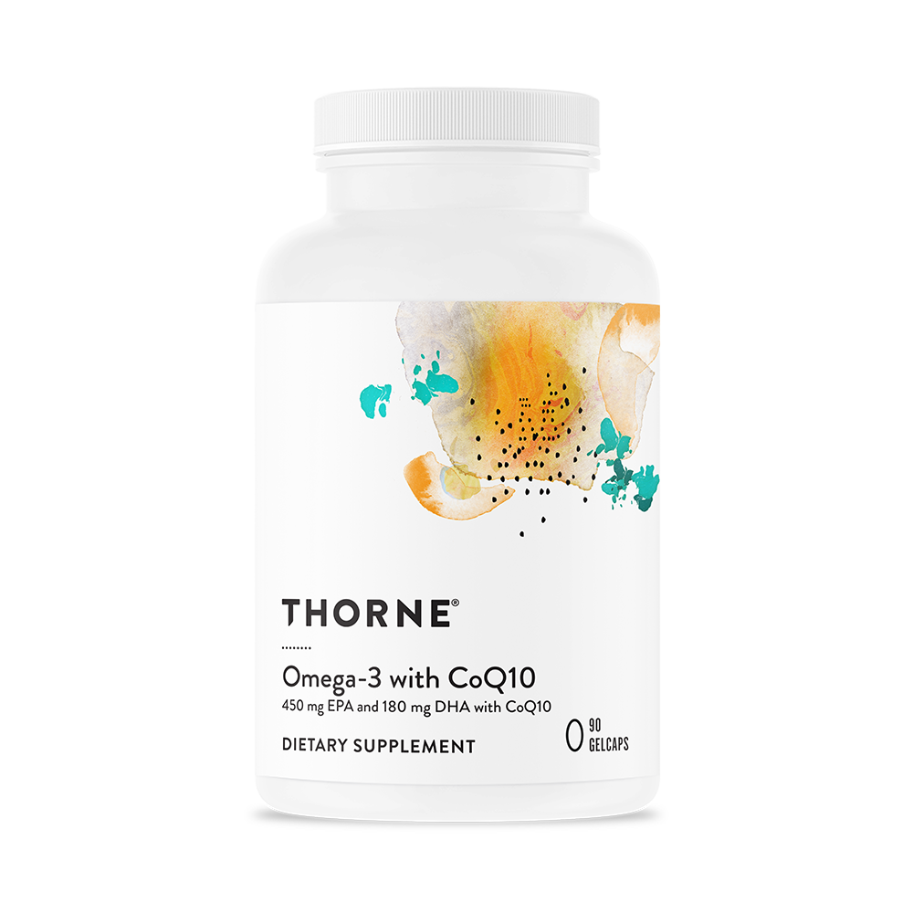 Thorne Omega-3 with CoQ10 supplement bottle